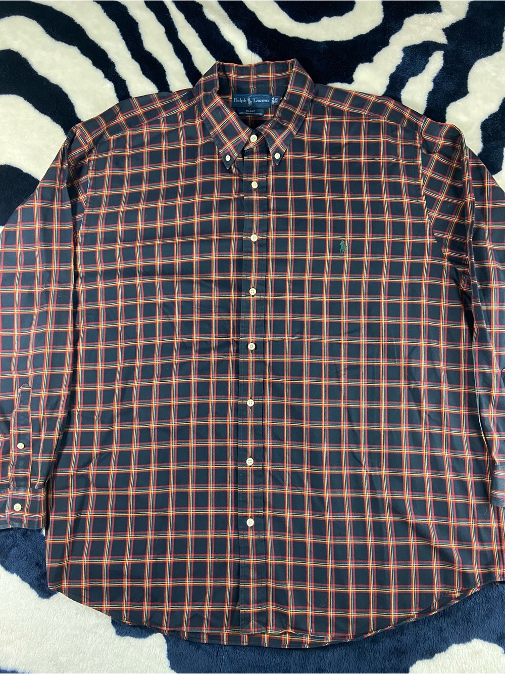 Ralph Lauren Blake 2-Ply Black Plaid Button-Down Shirt Long Sleeve